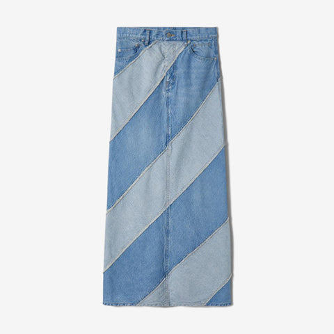 Wmns Eco Bio Washed Denim-Bias Line Skirt