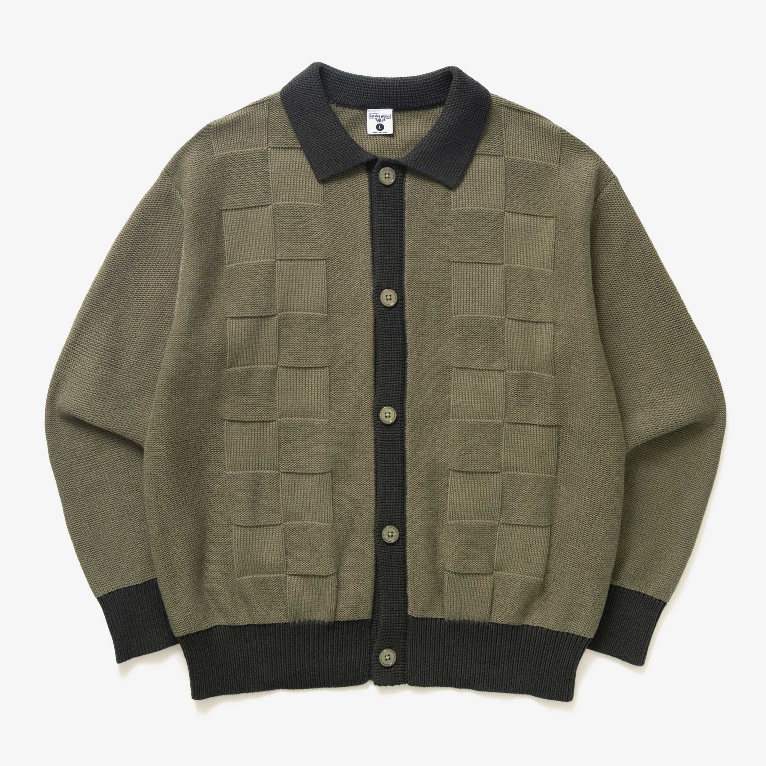Service Works Check Panel Cardigan - SW222-OLVE | SNS - SNEAKERSNSTUFF