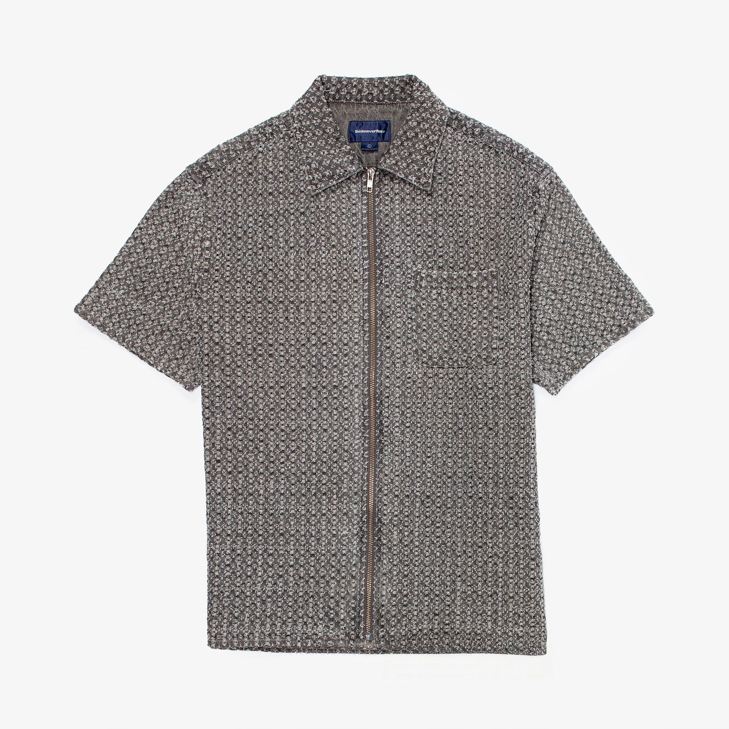 Damaged Denim Zip Short Sleeve Shirt