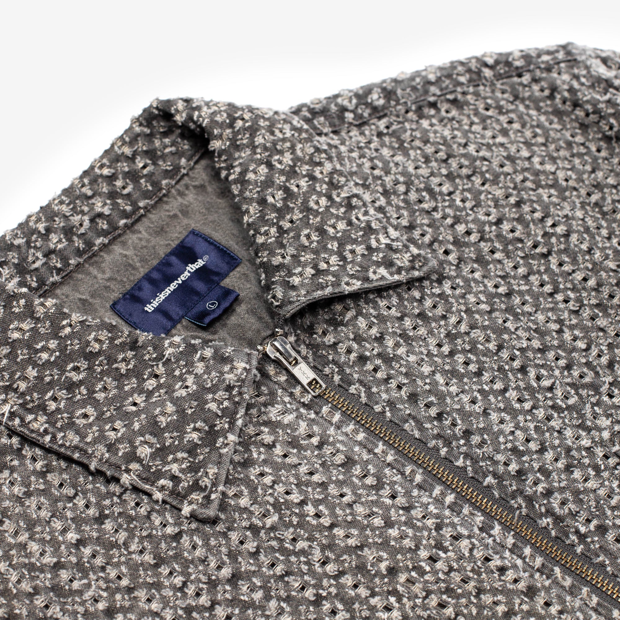 Damaged Denim Zip Short Sleeve Shirt
